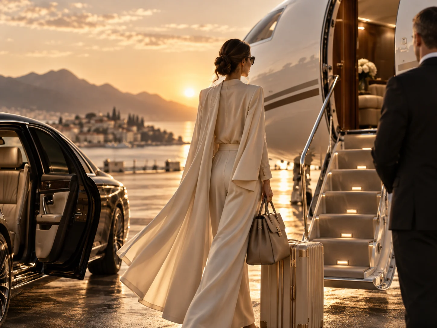 Private aviation journey at golden hour